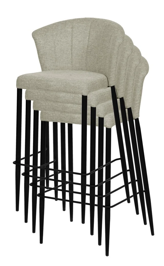 Tabouret Nils tissu prémium et métal noir hauteur 75 cm-empilable