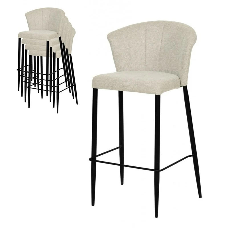 Tabouret Nils tissu prémium et métal noir hauteur 75 cm-empilable