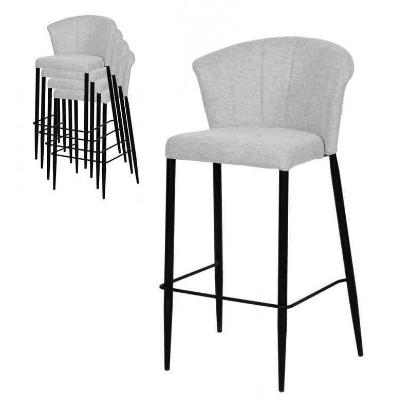 Tabouret Nils tissu prémium et métal noir hauteur 75 cm-empilable