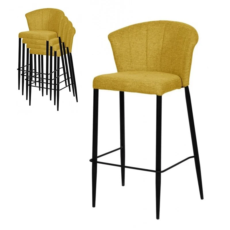 Tabouret Nils tissu prémium et métal noir hauteur 75 cm-empilable