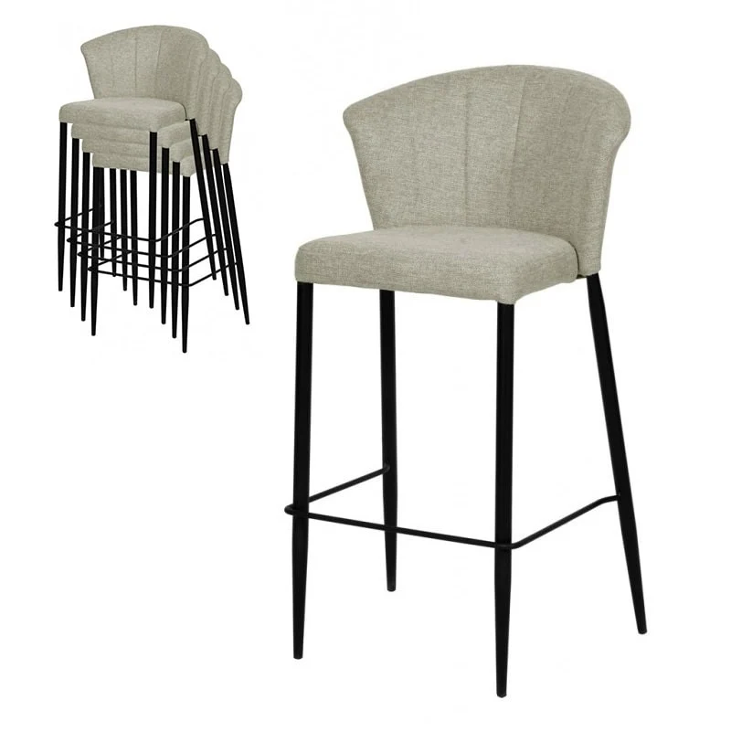 Tabouret Nils tissu prémium et métal noir hauteur 75 cm-empilable