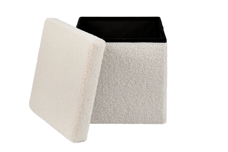 Pouf coffret de rangement pliable tissu bouclette, 38x38xH38cm - YANE