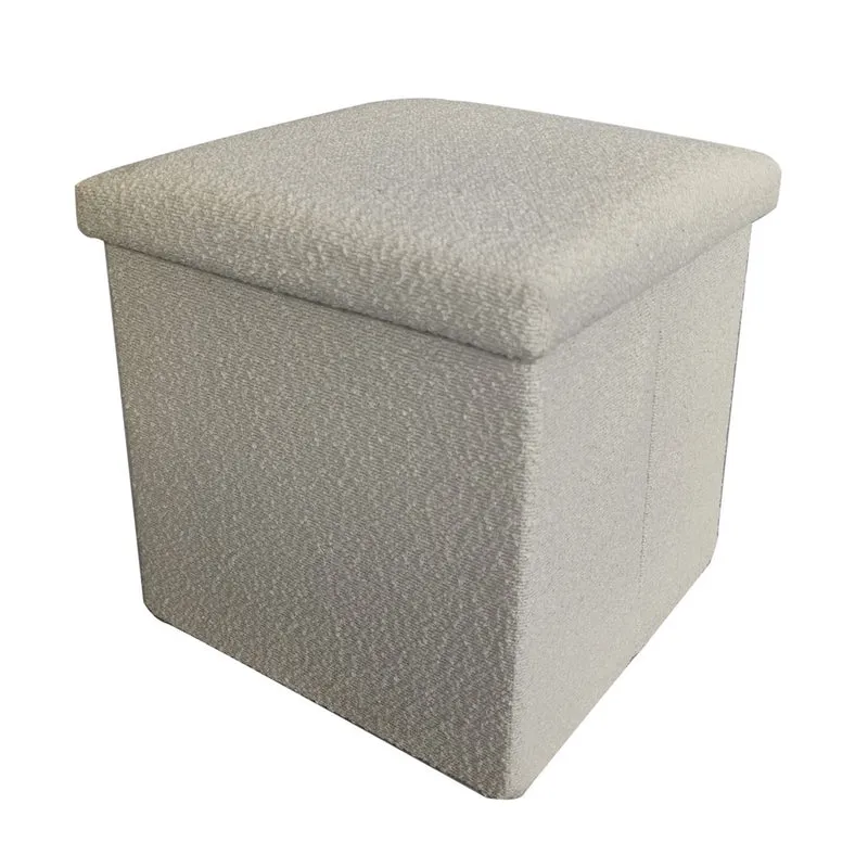 Pouf coffret de rangement pliable tissu bouclette, 38x38xH38cm - YANE
