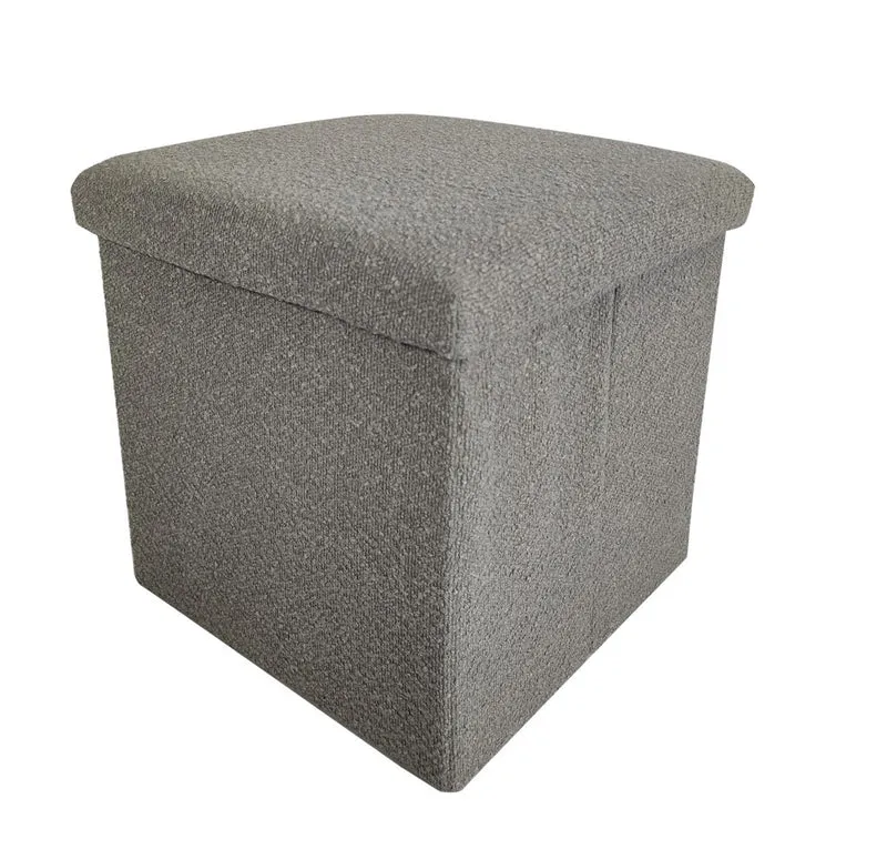 Pouf coffret de rangement pliable tissu bouclette, 38x38xH38cm - YANE