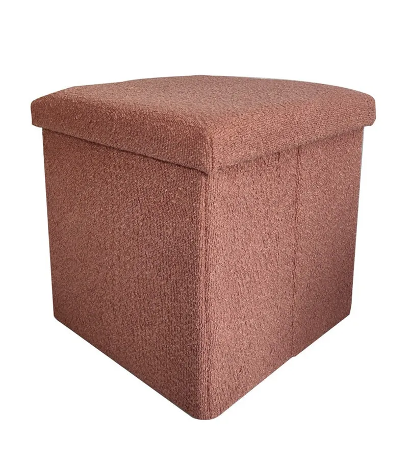 Pouf coffret de rangement pliable tissu bouclette, 38x38xH38cm - YANE