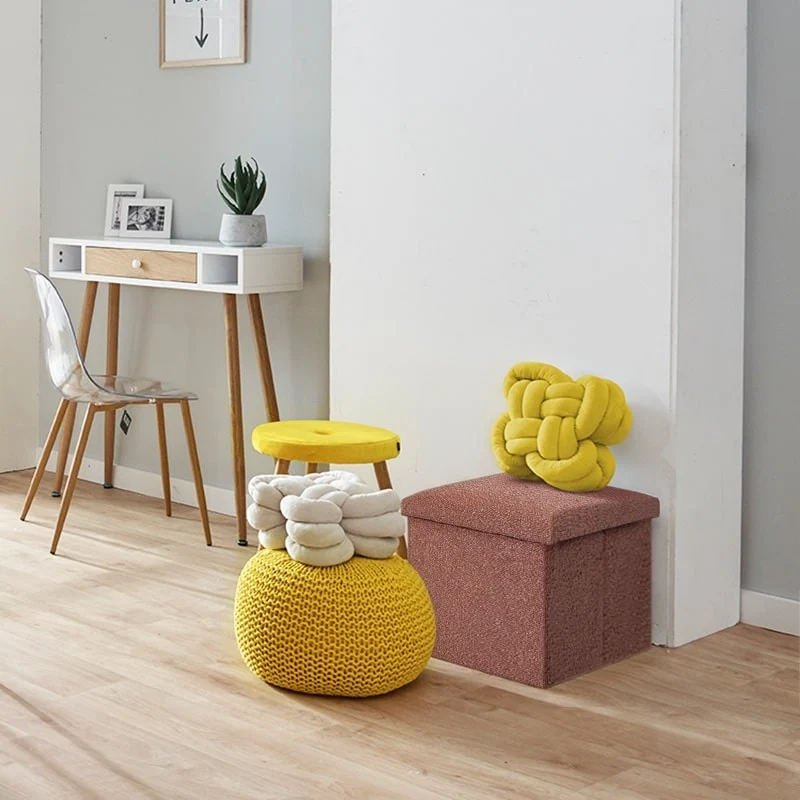 Pouf coffret de rangement pliable tissu bouclette, 38x38xH38cm - YANE
