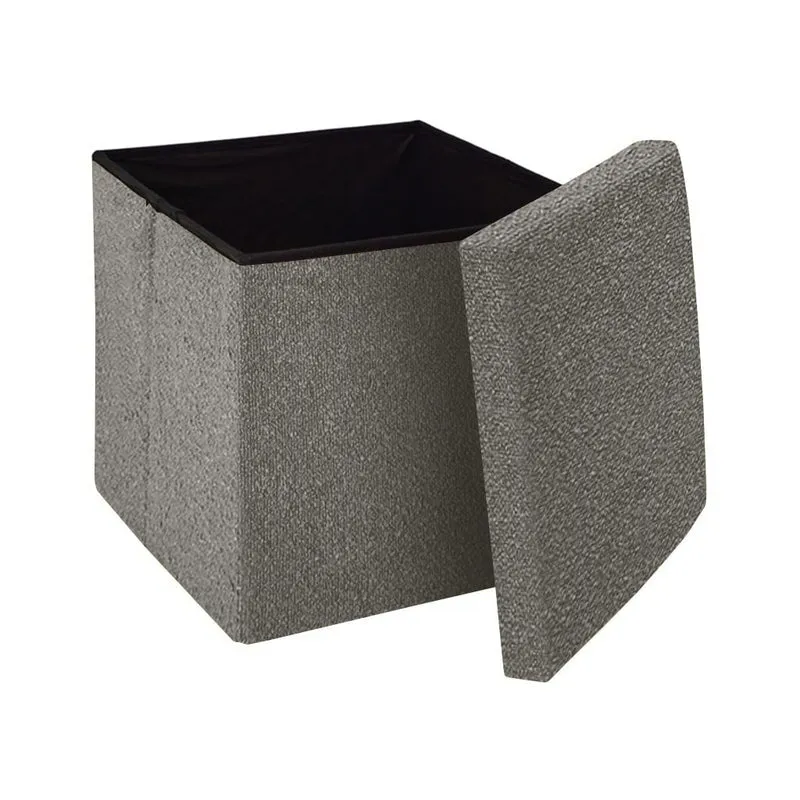 Pouf coffret de rangement pliable tissu bouclette, 38x38xH38cm - YANE