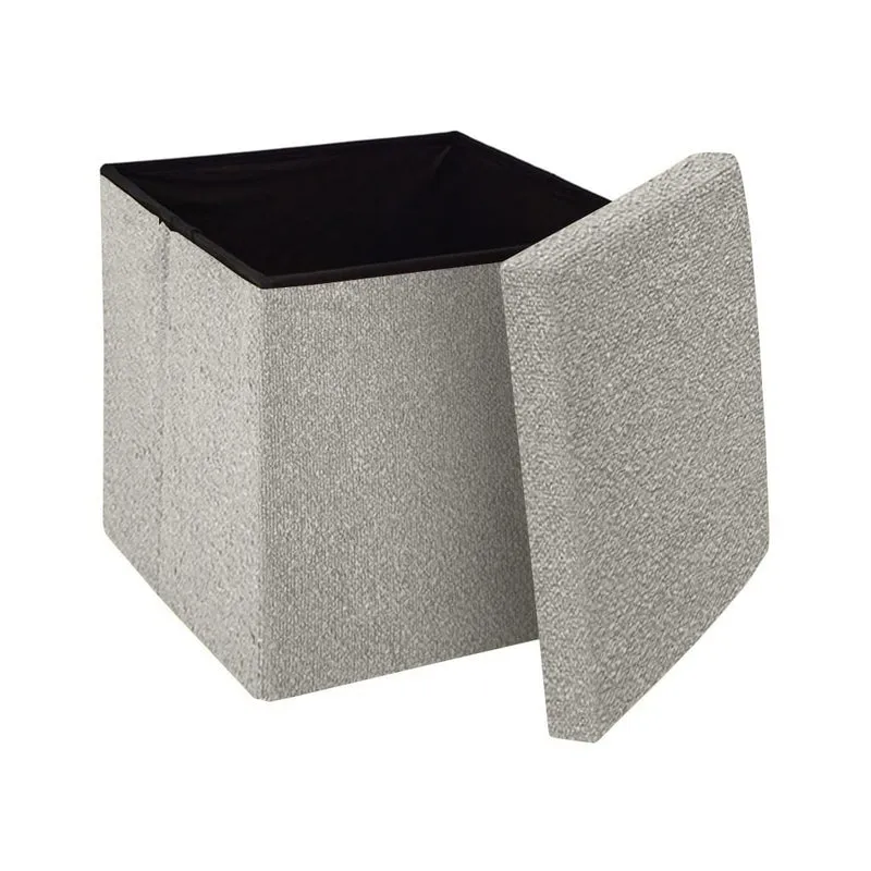 Pouf coffret de rangement pliable tissu bouclette, 38x38xH38cm - YANE