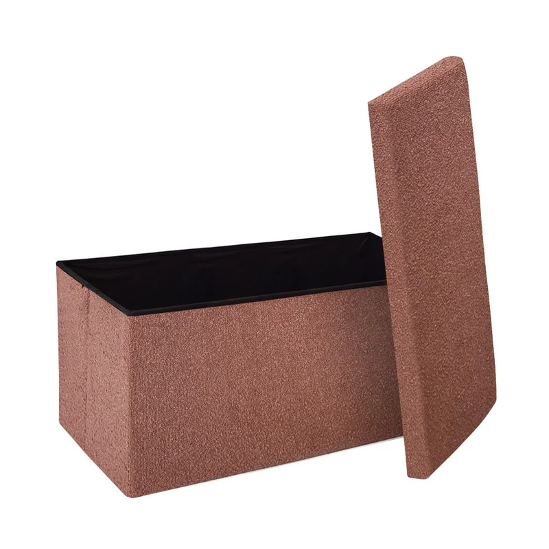 Pouf coffret de rangement pliable tissu bouclette, 38x38xH38cm - YANE