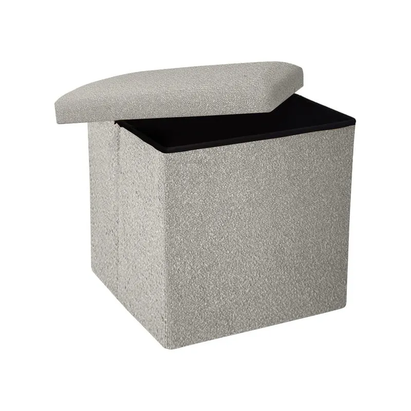 Pouf coffret de rangement pliable tissu bouclette, 38x38xH38cm - YANE
