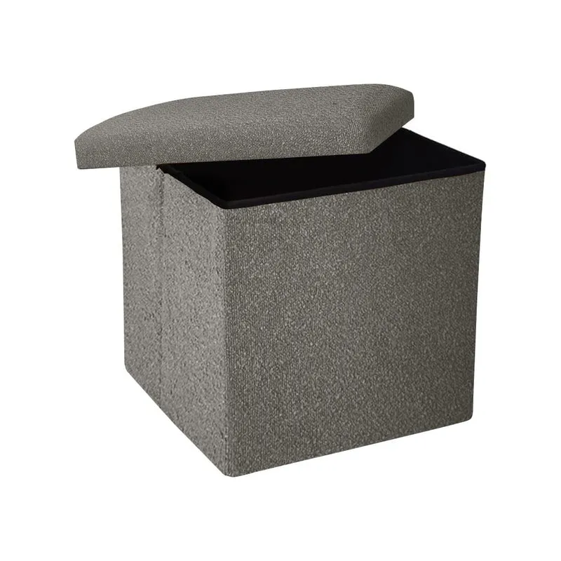 Pouf coffret de rangement pliable tissu bouclette, 38x38xH38cm - YANE