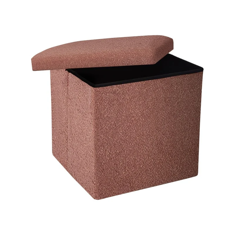 Pouf coffret de rangement pliable tissu bouclette, 38x38xH38cm - YANE