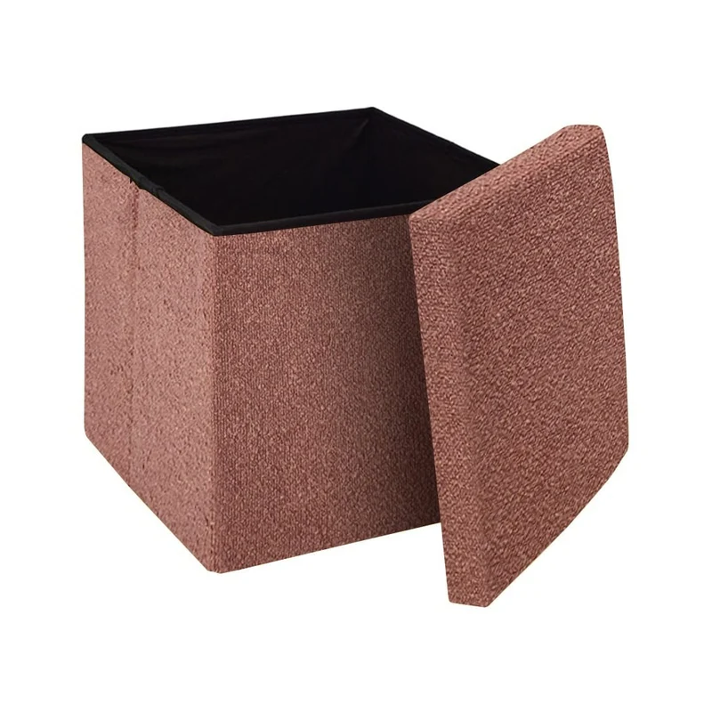 Pouf coffret de rangement pliable tissu bouclette, 38x38xH38cm - YANE