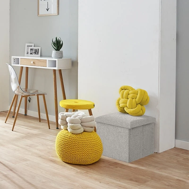 Pouf coffret de rangement pliable tissu bouclette, 38x38xH38cm - YANE