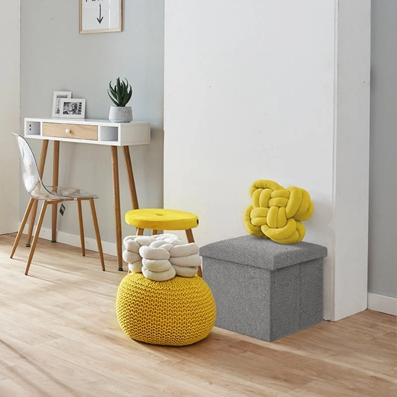 Pouf coffret de rangement pliable tissu bouclette, 38x38xH38cm - YANE