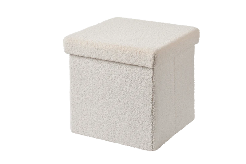 Pouf coffret de rangement pliable tissu bouclette, 38x38xH38cm - YANE