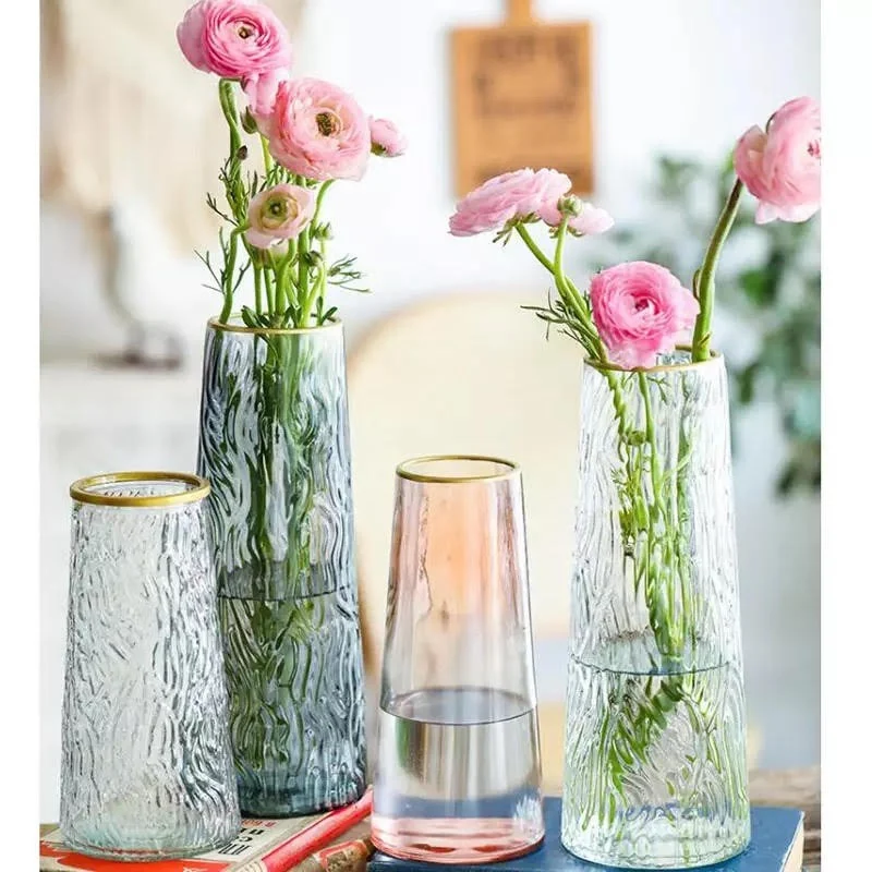 Vase en verre transparent avec bordure doré, D8xH23,5CM - RAPHA
