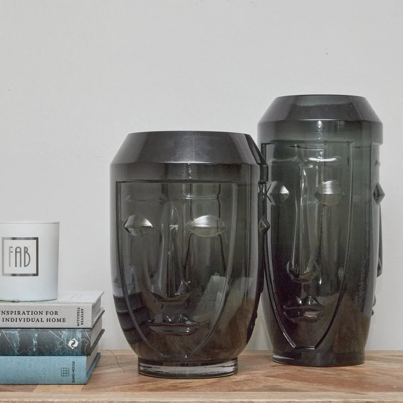 Vase en verre gris, D10xH30CM