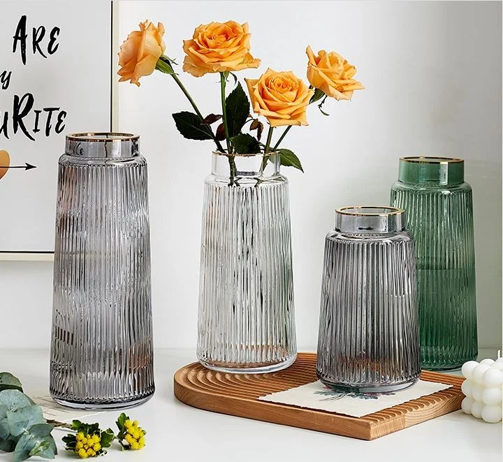 Vase en verre transparent avec bordure doré, D15xH28CM