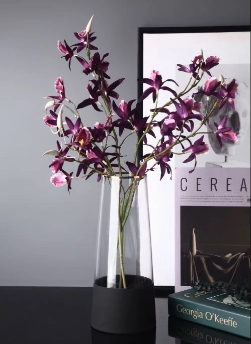 Vase en verre avec fond noir et bordure doré, D9xH30CM