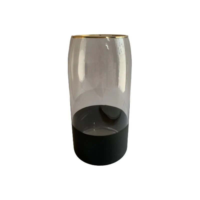 Vase en verre avec fond noir et bordure dorée, D11xH25CM