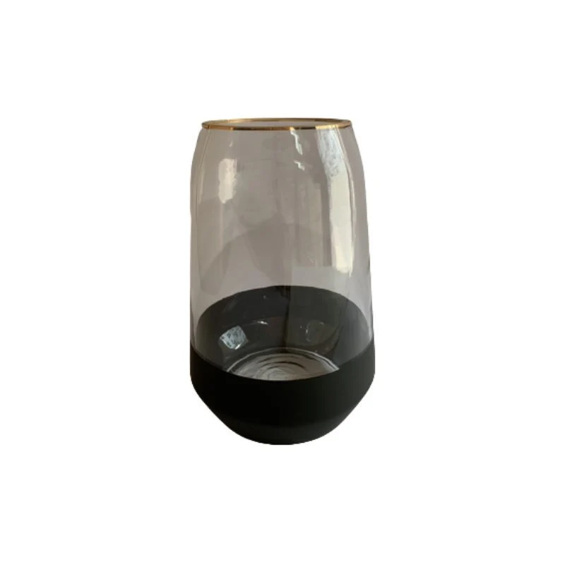 Vase en verre avec fond noir et bordure dorée, D9xH23CM