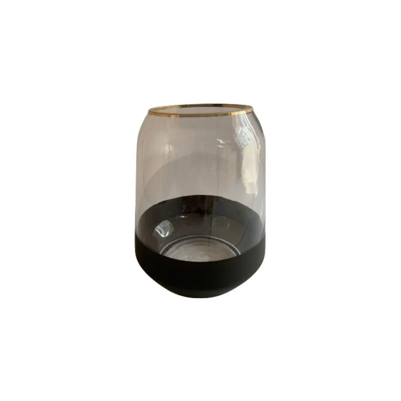 Vase en verre avec fond noir et bordure dorée, D9xH17CM