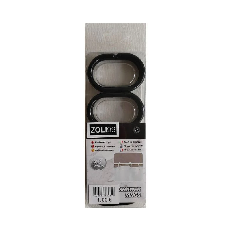 Crochets pour rideau de douche noir, 12pcs, 6x15CM - BILLY