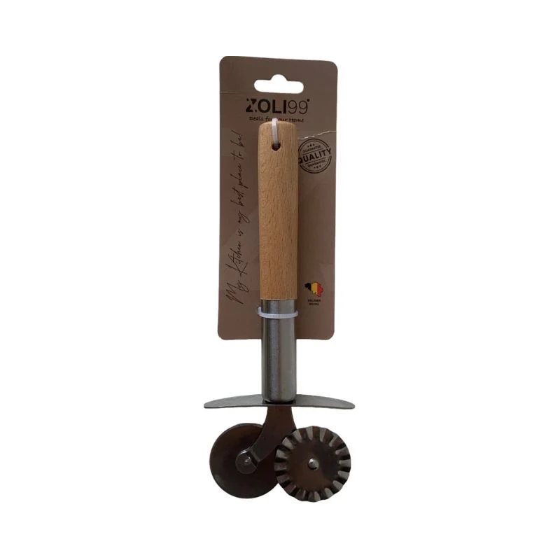 Roulette à patisserie 2 en 1 en acier inoxydable et manche en bois 7,5xH18,5cm - COOK