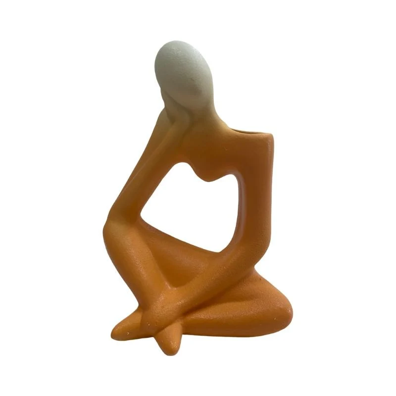 Statuette en céramique orange et blanche 12x6xH19 cm