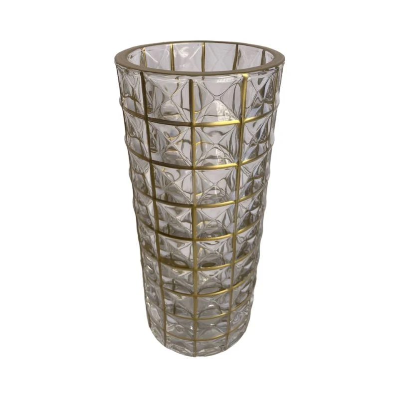 Vase en verre transparent et doré D11xH24,5 cm