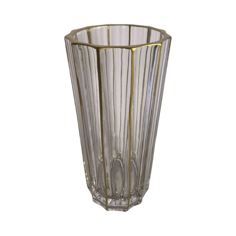 Vase en verre transparent et doré D11xH24,5 cm