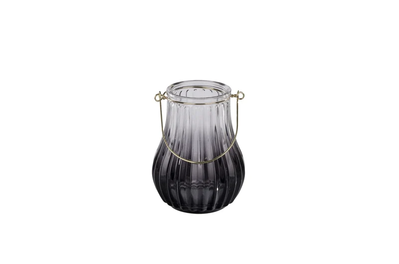 Lanterne photophore en verre avec poignée dorée H16 cm