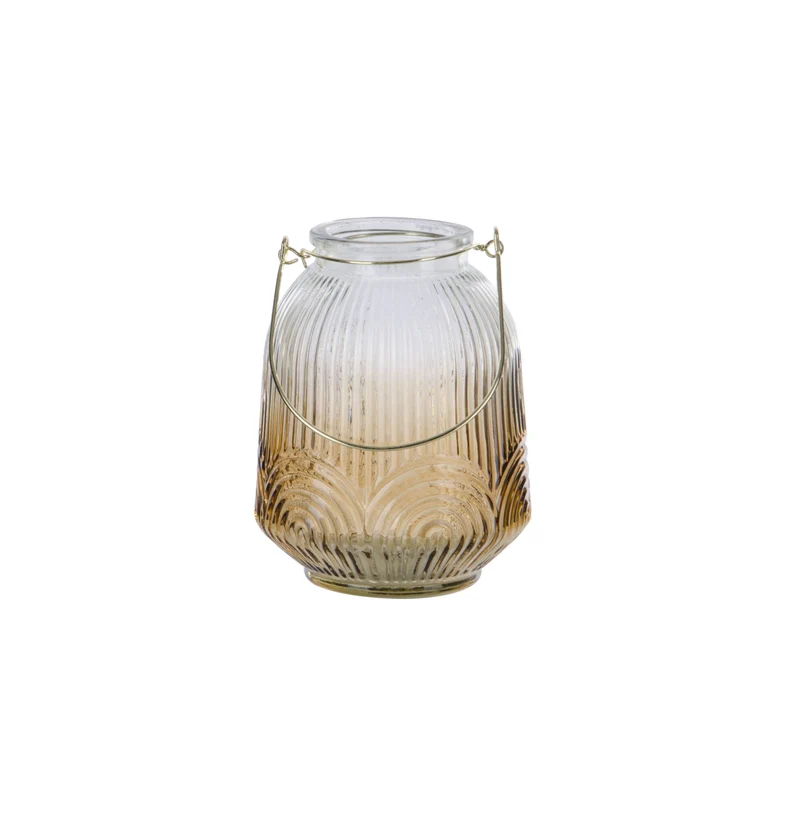 Lanterne photophore en verre avec poignée dorée H16 cm