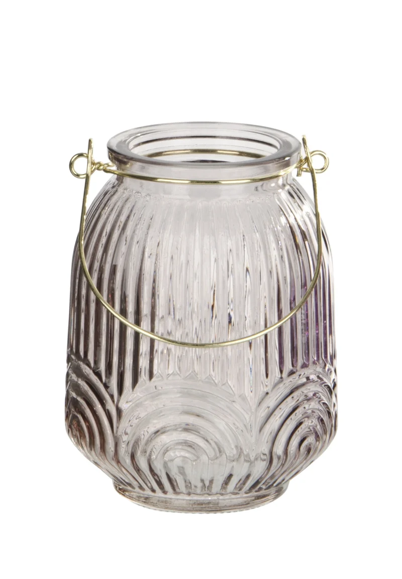Lanterne photophore en verre avec poignée dorée H12 cm