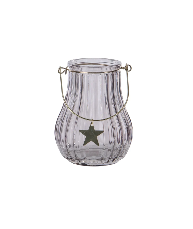 Lanterne photophore en verre avec poignée noire H16 cm