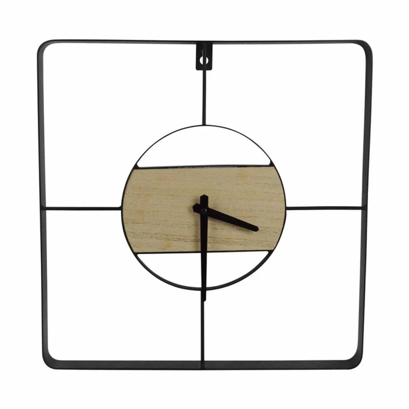 Horloge carré en bois et métal Noir