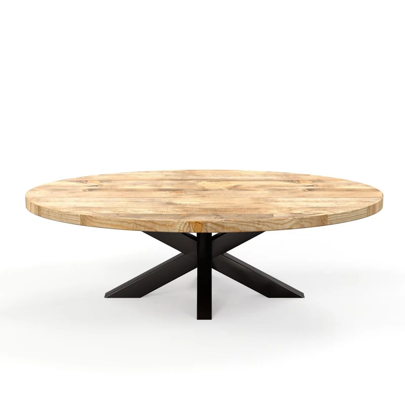 Table basse ovale en bois massif avec pied noir, 130x70xH45cm - FLAVIA