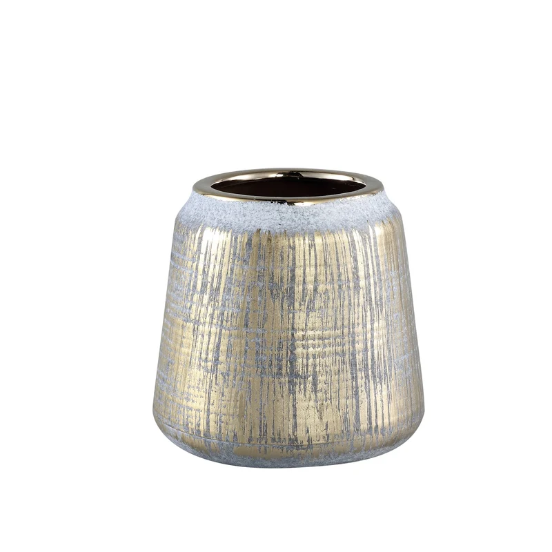 Vase en céramique gris avec bord doré rond S, 14,5x14,5xH13,5 cm - BETTE