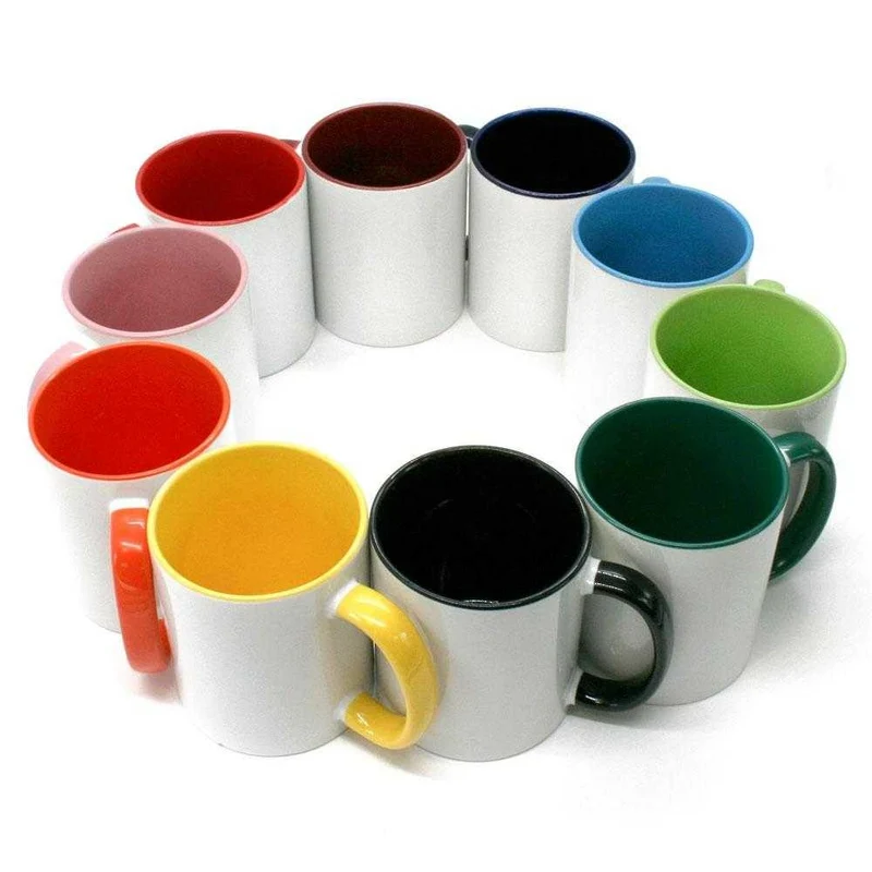 Set de 6 tasses ceram colorée unie av/anse, 350ml