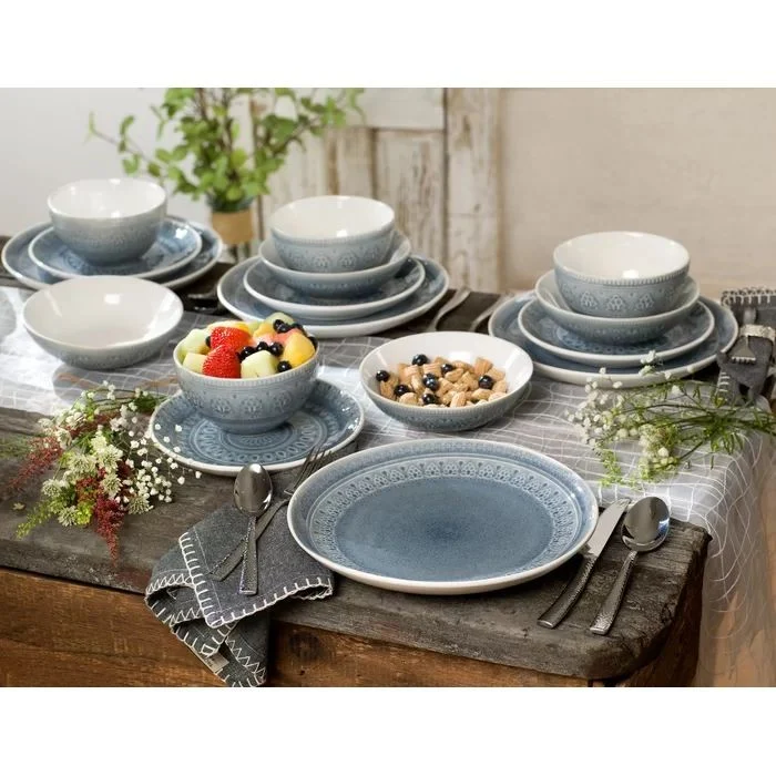 Bol en céramique bleu à motif, D17 cm - ERPIA