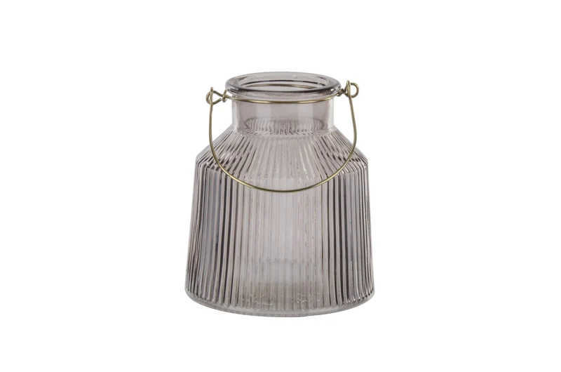 Lanterne photophore en verre avec poignée dorée H16 cm