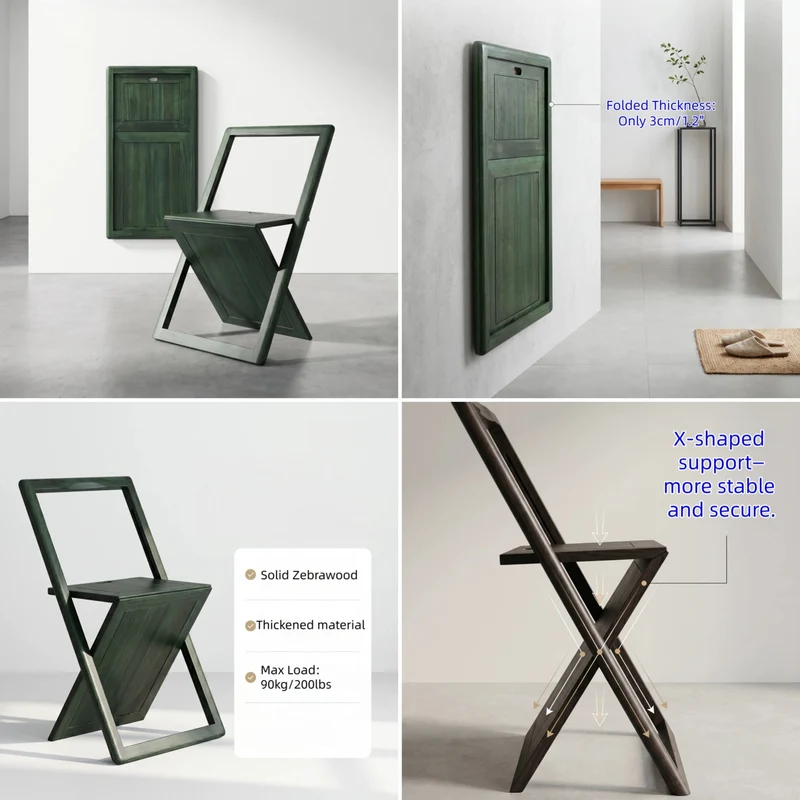 Chaise pliante ultra-mince en bois de zèbre massif
