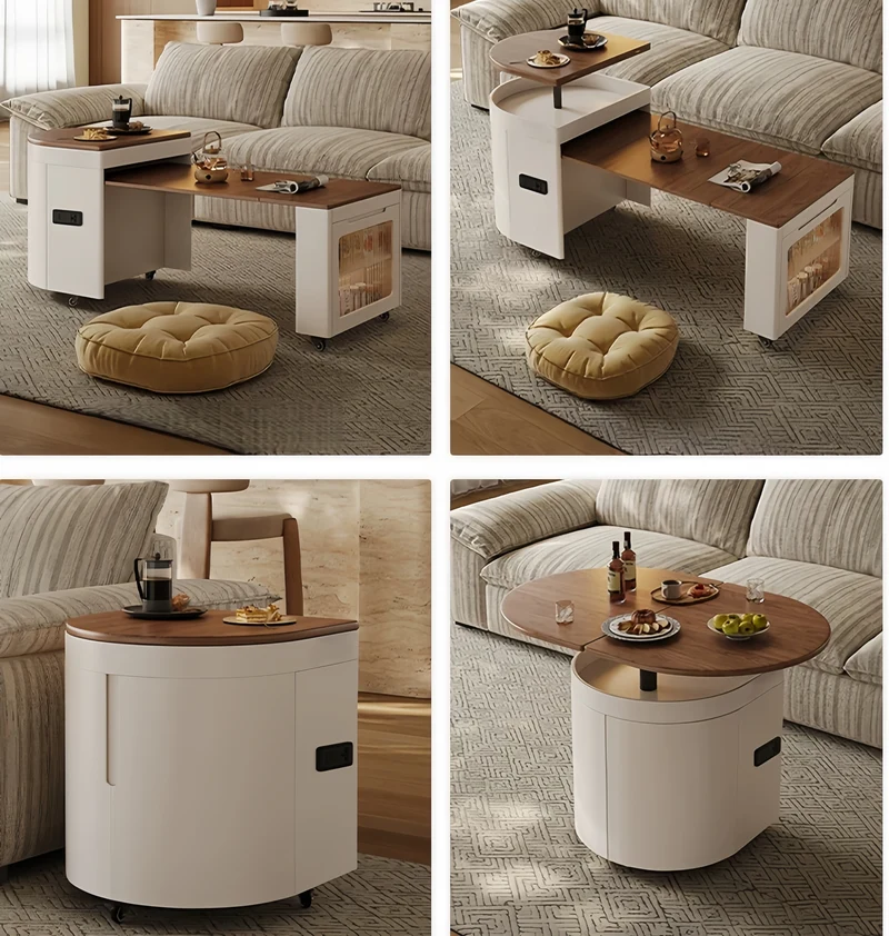 Table basse ovale relevable et extensible avec roulettes universelles
