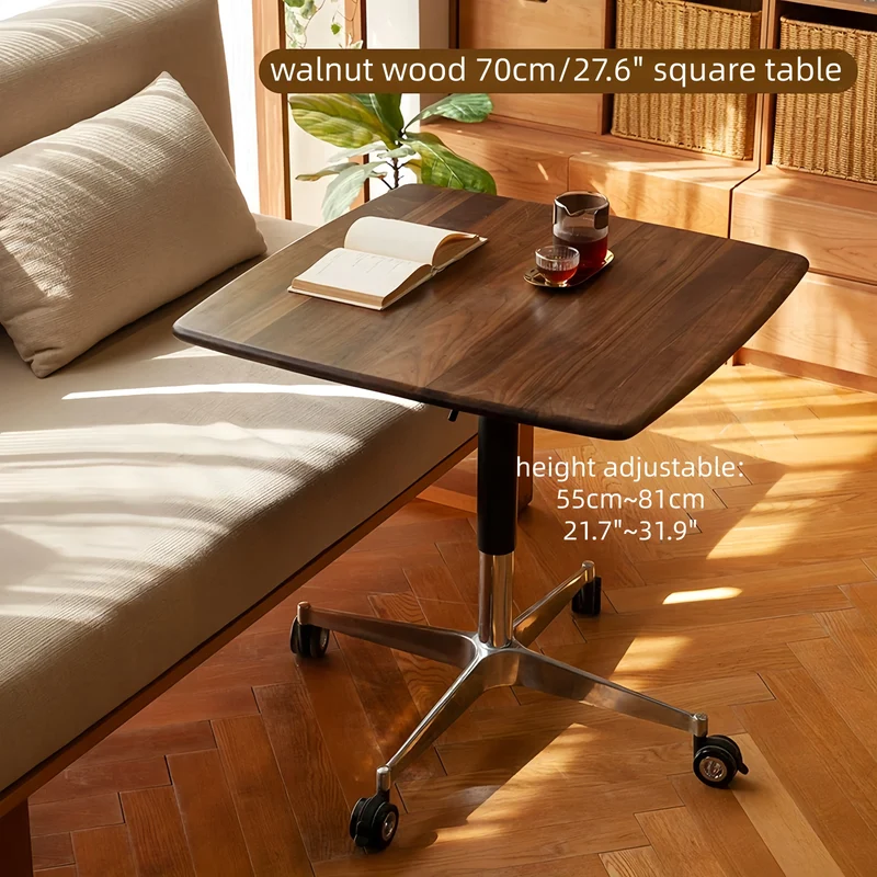 Table basse en bois massif à hauteur réglable avec roulettes universelles