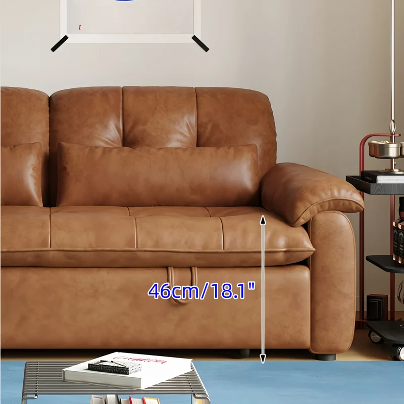 Canapé-lit convertible 3 en 1 en cuir ciré à l'huile avec dossier réglable et poche latérale