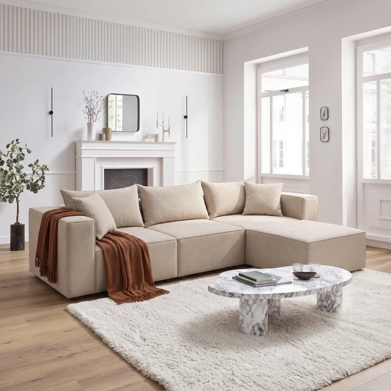 Canapé Modulable - Velours - 3 Places + 1 Pouf