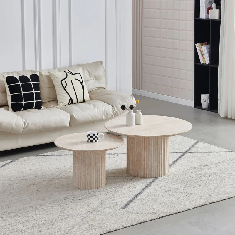 Table Basse Duo Gigogne Pila – Céramique Effet Travertin