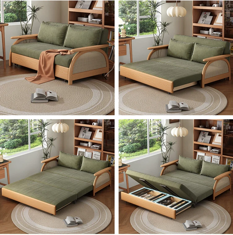 Canapé-lit multifonctionnel en tissu velours côtelé avec rangement en dessous
