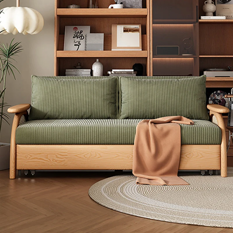 Canapé-lit multifonctionnel en tissu velours côtelé avec rangement en dessous